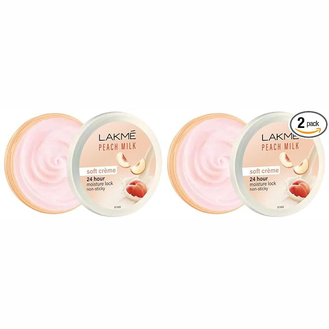 LAKMÉ Peach Milk Soft Crème Moisturizer for Face 100 g, Daily Lightweight Whipped Cream with Vitamin E for Soft, Glowing Skin - Non Oily 24h Moisture (Pack of 2)