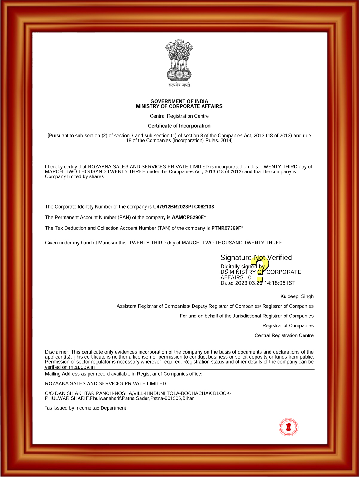 Certificate of Incorporation